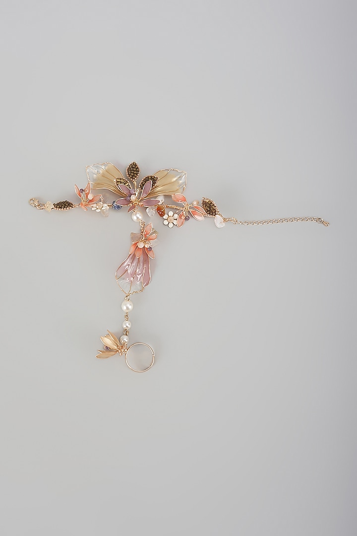 Gold Finish Multi-Colored Enameled Handcrafted Floral Hand Harness by THE BEAUTIFUL SECRET at Pernia's Pop Up Shop