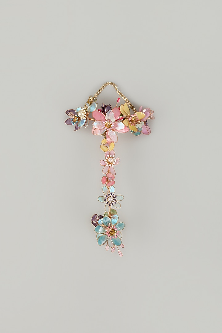 Gold Finish Floral Multi-Colored Enameled Handcrafted Adjustable Hand Harness by THE BEAUTIFUL SECRET at Pernia's Pop Up Shop