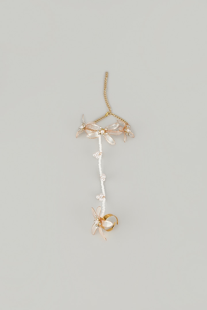 Gold Finish Pearl Floral Enameled Handcrafted Adjustable Hand Harness by THE BEAUTIFUL SECRET at Pernia's Pop Up Shop