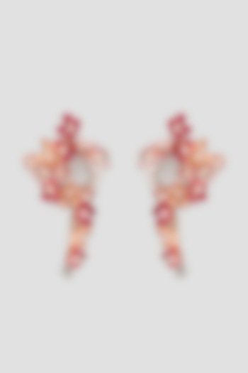 Gold Finish Pink Enameled Handcrafted Floral Hoop Earrings by THE BEAUTIFUL SECRET at Pernia's Pop Up Shop