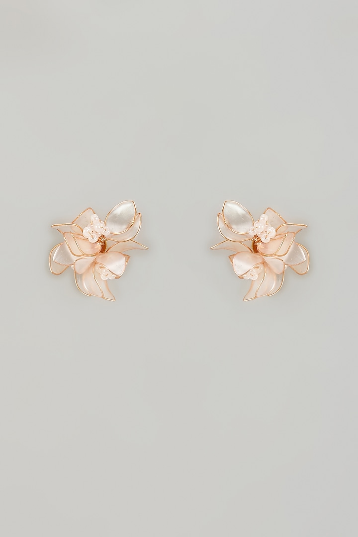 Gold Finish White Enameled Floral Stud Earrings by THE BEAUTIFUL SECRET at Pernia's Pop Up Shop