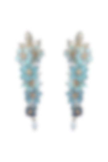 Gold Finish Blue Enameled Dangler Earrings by THE BEAUTIFUL SECRET at Pernia's Pop Up Shop