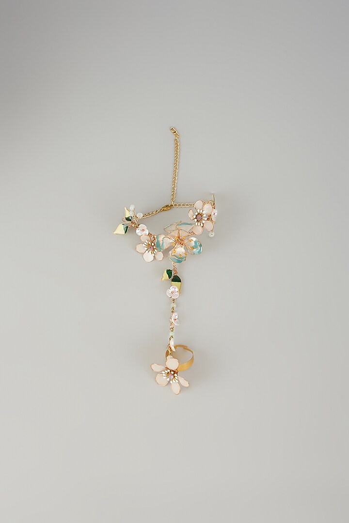 Gold Finish White Enameled Floral Handharness by THE BEAUTIFUL SECRET at Pernia's Pop Up Shop