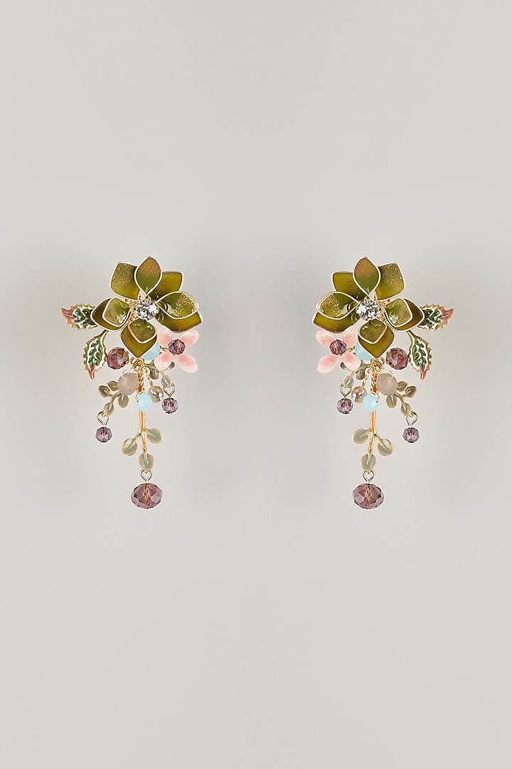 Green Resin Floral Dangler Earrings by THE BEAUTIFUL SECRET at Pernia's Pop Up Shop