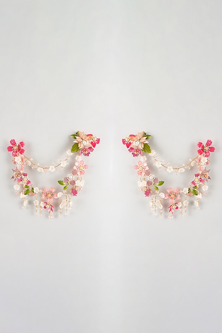 Pink Resin Floral Earchains by THE BEAUTIFUL SECRET at Pernia's Pop Up Shop