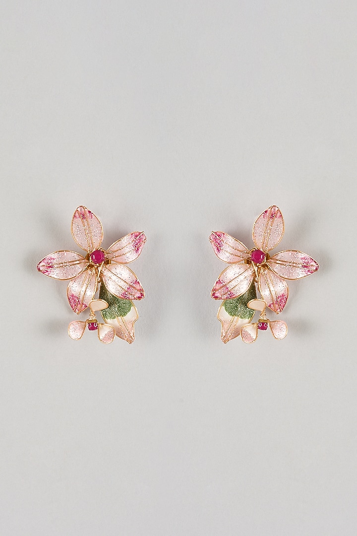 Pink Resin Floral Stud Earrings by THE BEAUTIFUL SECRET at Pernia's Pop Up Shop