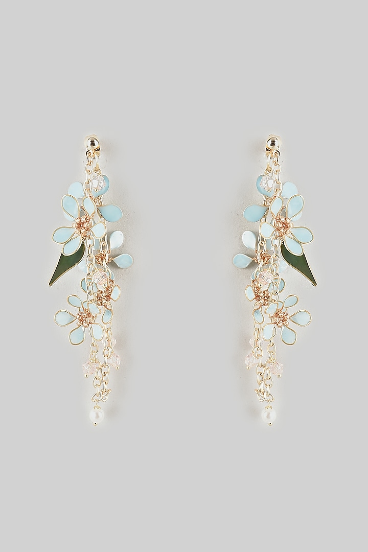 Blue Floral Dangler Earrings by THE BEAUTIFUL SECRET at Pernia's Pop Up Shop
