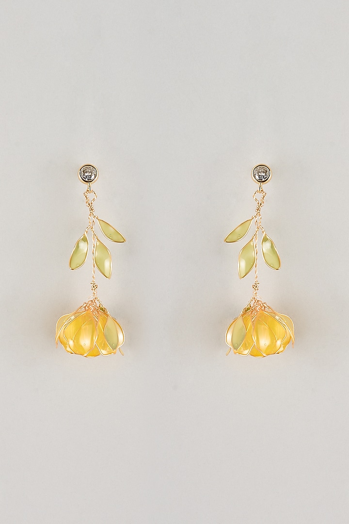 Yellow Resin Floral Dangler Earrings by THE BEAUTIFUL SECRET at Pernia's Pop Up Shop