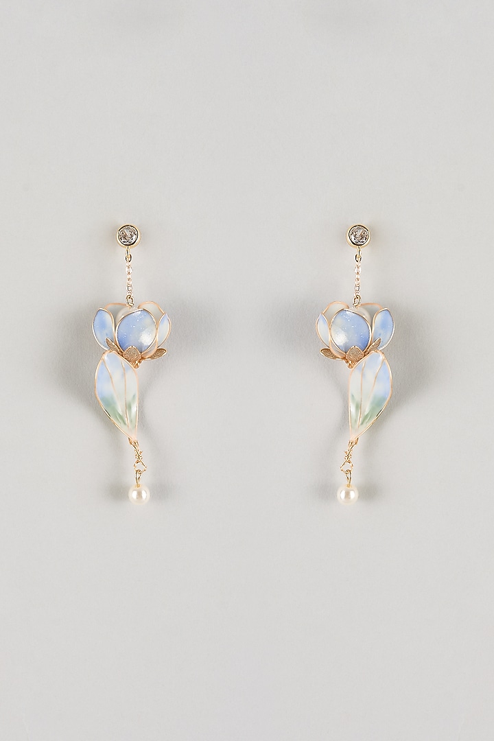Blue Resin Floral Dangler Earrings by THE BEAUTIFUL SECRET at Pernia's Pop Up Shop