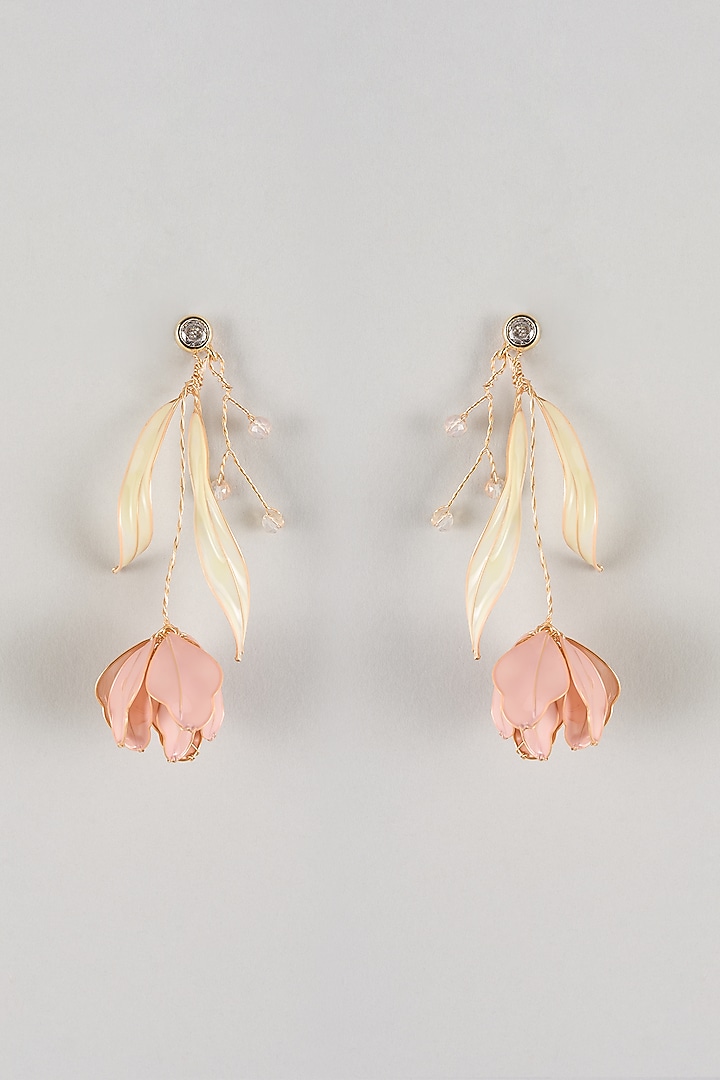 Pink Resin Floral Dangler Earrings by THE BEAUTIFUL SECRET at Pernia's Pop Up Shop