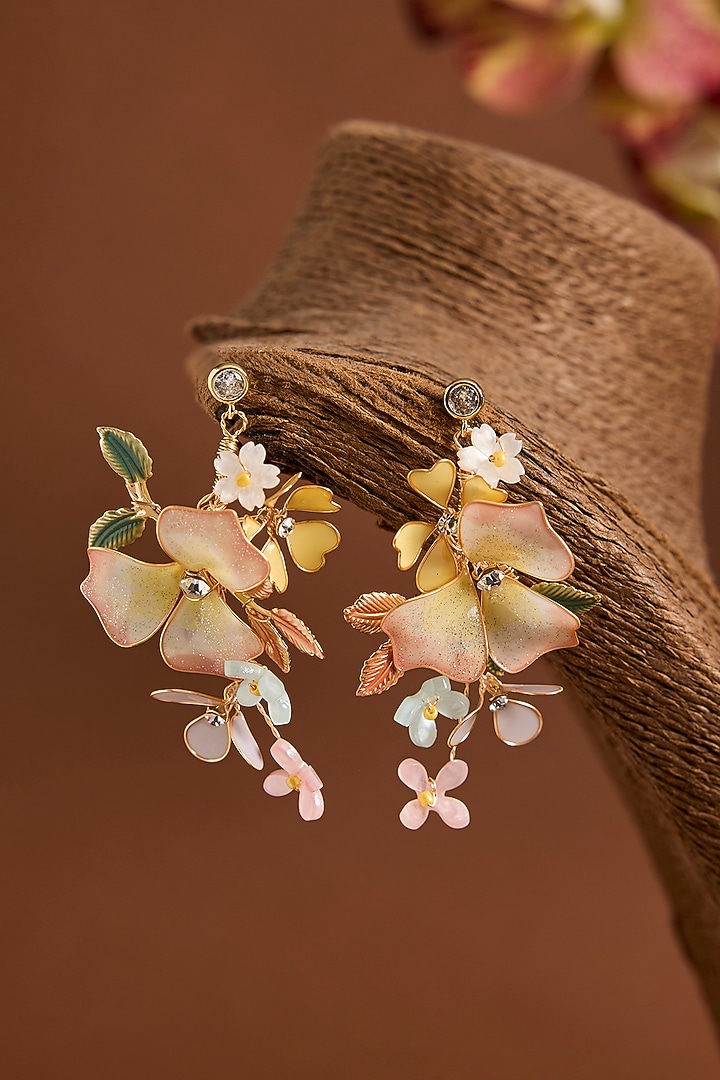 Pink Resin Floral Dangler Earrings by THE BEAUTIFUL SECRET at Pernia's Pop Up Shop