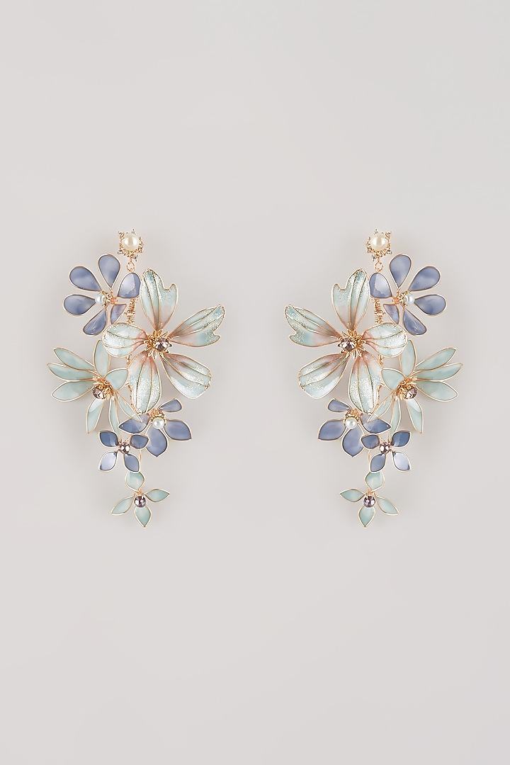 Blue Resin Floral Dangler Earrings by THE BEAUTIFUL SECRET at Pernia's Pop Up Shop
