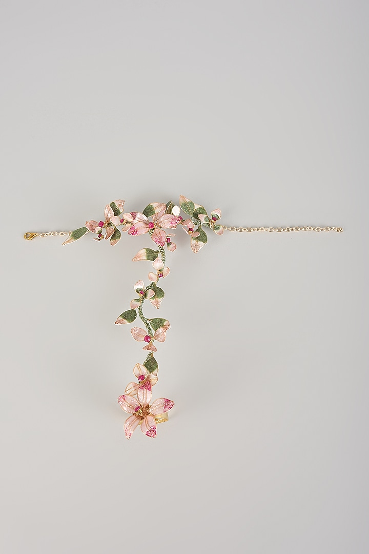Pink Resin Floral Haathphool by THE BEAUTIFUL SECRET at Pernia's Pop Up Shop