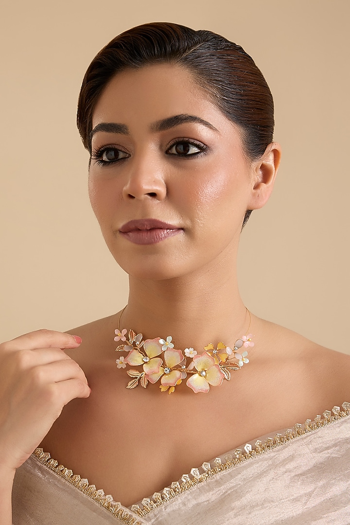 Pink Resin Floral Choker Necklace by THE BEAUTIFUL SECRET at Pernia's Pop Up Shop
