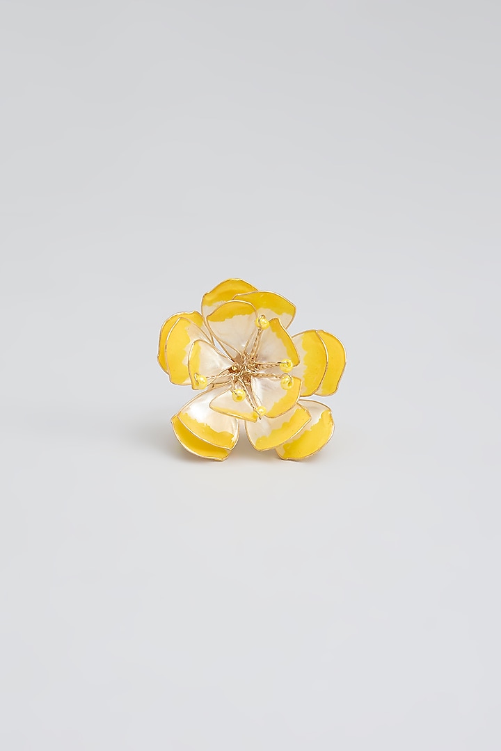 Gold Finish Yellow Enameled Floral Stud Earrings by THE BEAUTIFUL SECRET at Pernia's Pop Up Shop
