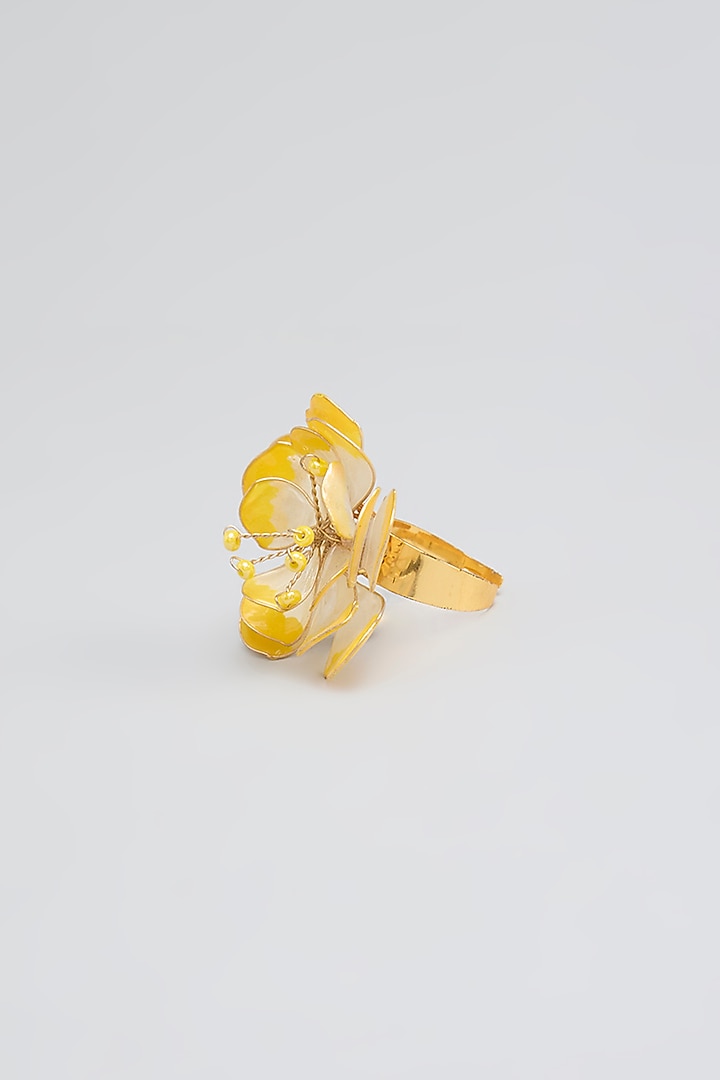 Gold Finish Yellow Enameled Floral Stud Earrings by THE BEAUTIFUL SECRET at Pernia's Pop Up Shop