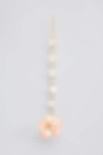 Gold Finish Pink Enameled Floral Maangtikka by THE BEAUTIFUL SECRET at Pernia's Pop Up Shop