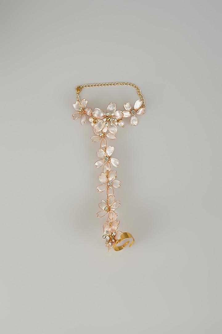 Gold Finish White Enameled Floral Hand Harness by THE BEAUTIFUL SECRET at Pernia's Pop Up Shop