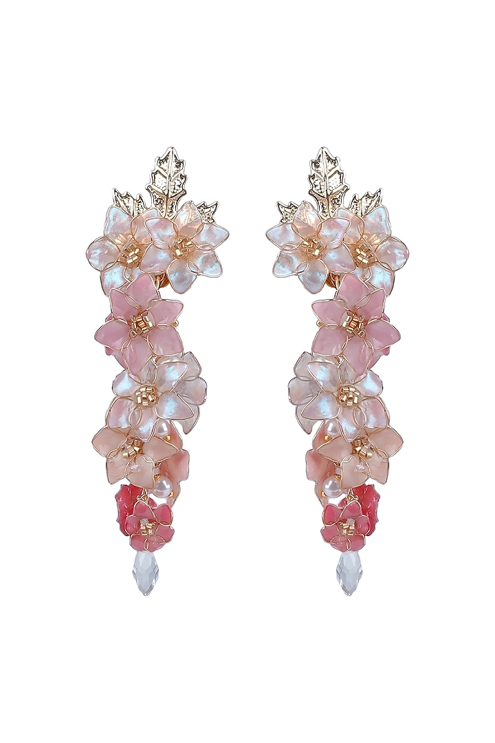 Gold Finish Pink Enameled Dangler Earrings by THE BEAUTIFUL SECRET at Pernia's Pop Up Shop