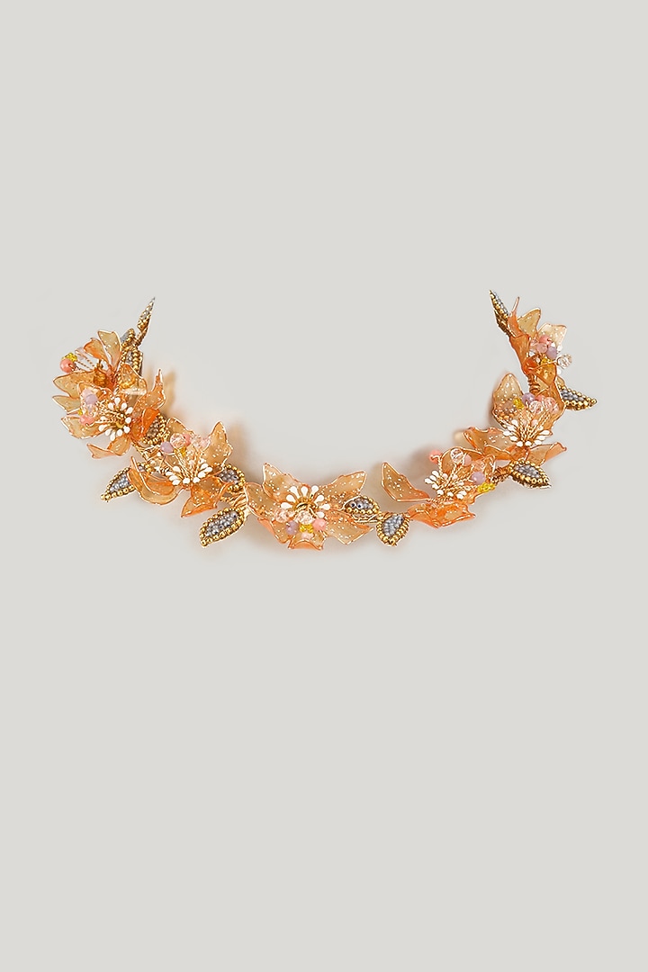 Gold Finish Orange Enameled Floral Choker Necklace by THE BEAUTIFUL SECRET at Pernia's Pop Up Shop