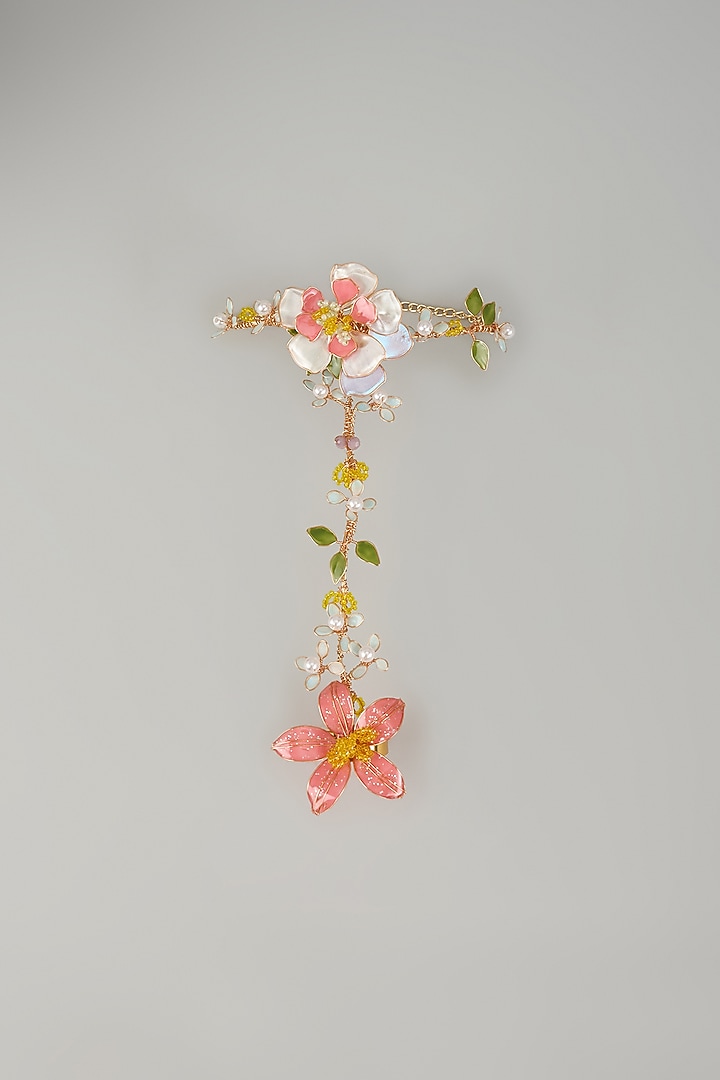 Gold Finish Multi-Colored Enameled Floral Hand Harness by THE BEAUTIFUL SECRET at Pernia's Pop Up Shop