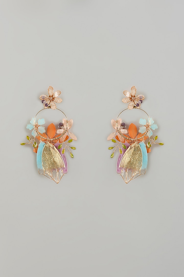 Gold Finish Multi-Colored Enameled Floral Hoop Earrings by THE BEAUTIFUL SECRET at Pernia's Pop Up Shop