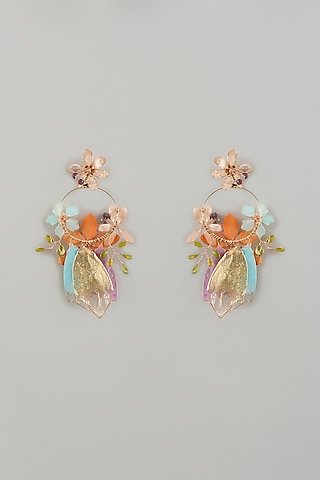 Gold Finish Multi-Colored Enameled Floral Hoop Earrings by THE BEAUTIFUL SECRET