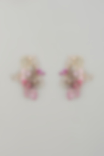 Gold Finish Purple Enameled Floral Dangler Earrings by THE BEAUTIFUL SECRET at Pernia's Pop Up Shop