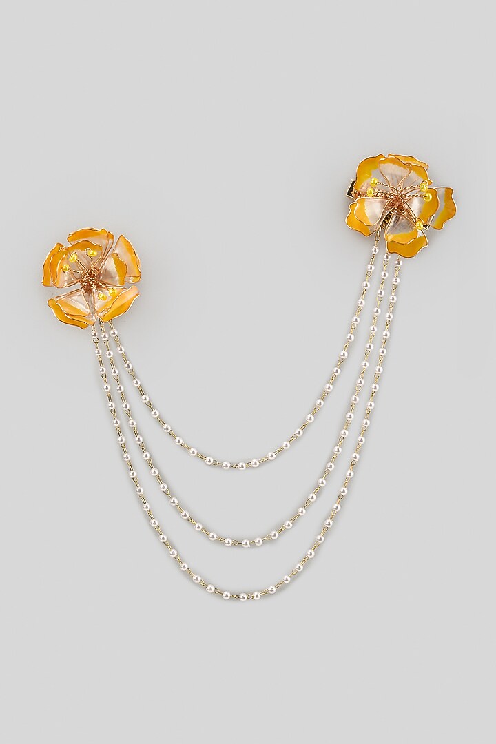 Gold Finish Enameled Handcrafted Floral Earrings by THE BEAUTIFUL SECRET at Pernia's Pop Up Shop