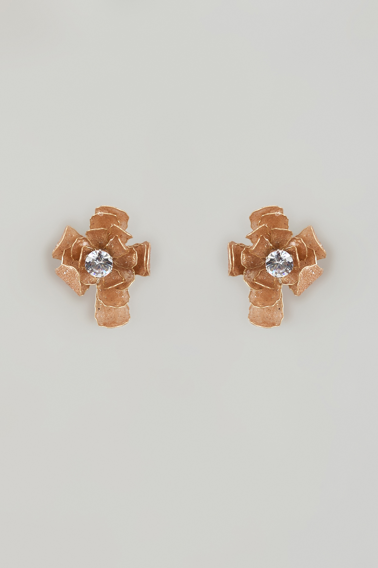 Gold Finish Brown Enameled Floral Stud Earrings by THE BEAUTIFUL SECRET at Pernia's Pop Up Shop