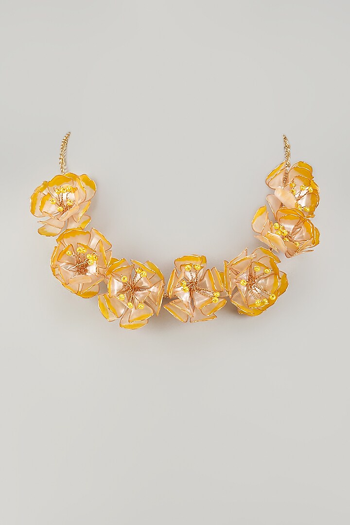 Gold Finish Yellow Enameled Floral Choker Necklace by THE BEAUTIFUL SECRET at Pernia's Pop Up Shop