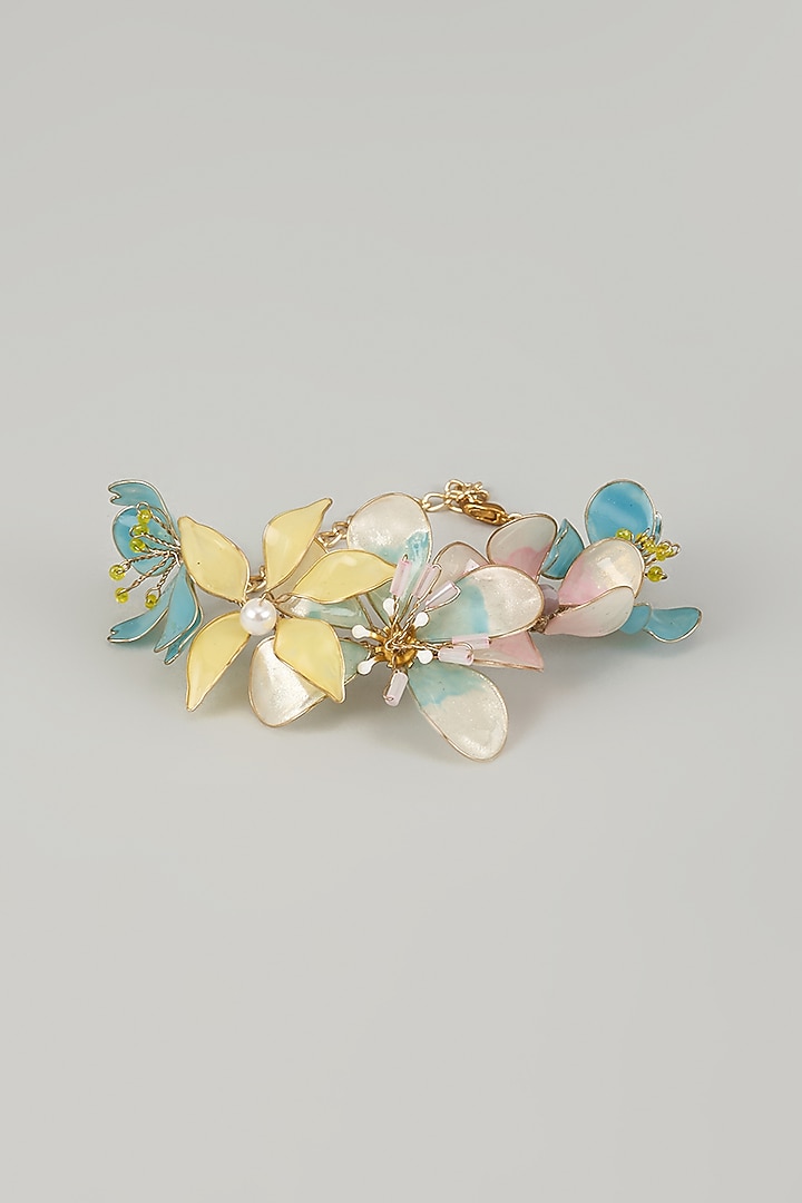 Gold Finish Multi-Colored Enameled Floral Bracelet by THE BEAUTIFUL SECRET at Pernia's Pop Up Shop