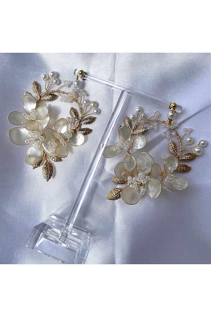 Gold Finish Pearl Enameled Hoop Earrings by THE BEAUTIFUL SECRET at Pernia's Pop Up Shop