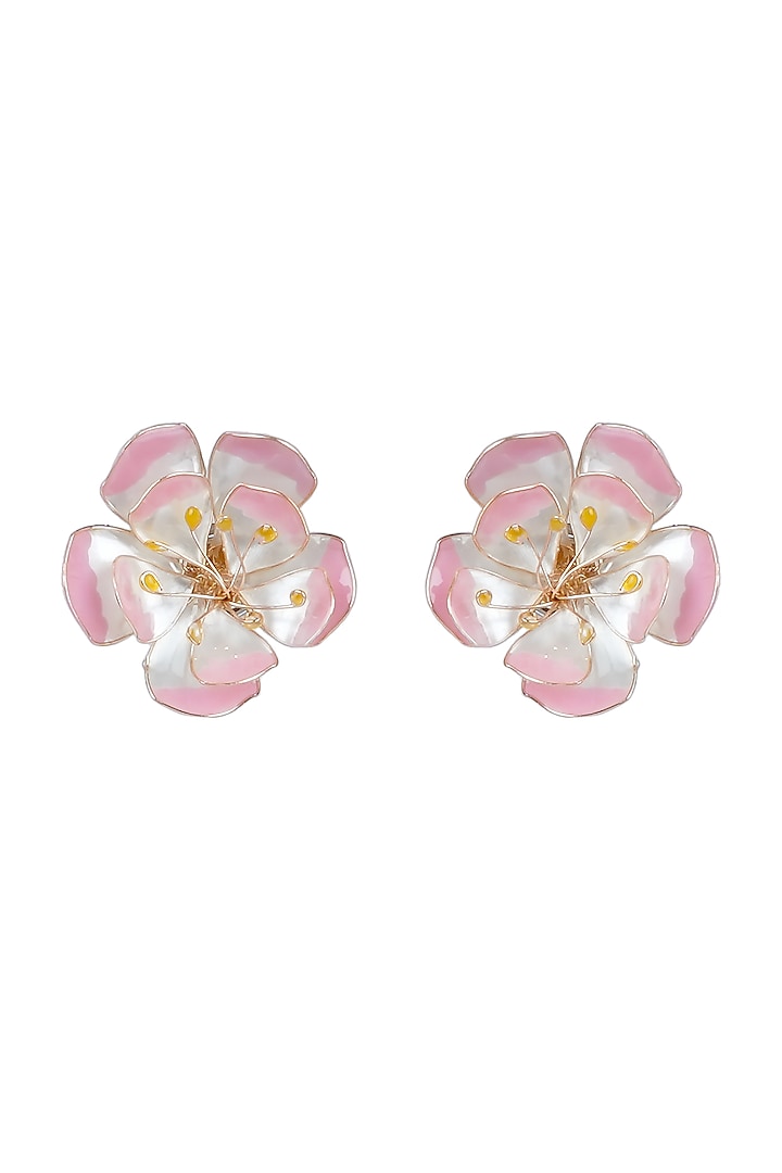 Gold Finish Pink Enameled Stud Earrings by THE BEAUTIFUL SECRET at Pernia's Pop Up Shop