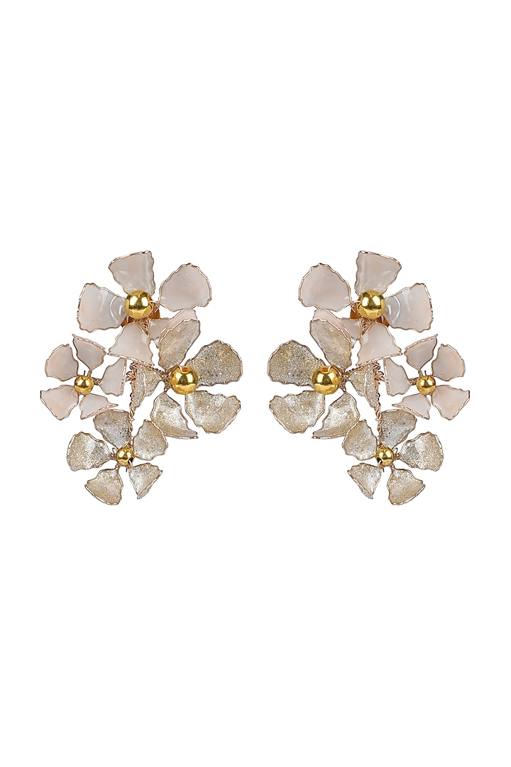 Gold Finish Cream Enameled Stud Earrings by THE BEAUTIFUL SECRET