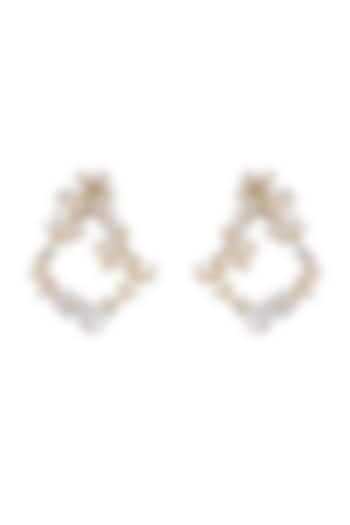 Gold Finish Pearl & White Enameled Hoop Earrings by THE BEAUTIFUL SECRET at Pernia's Pop Up Shop