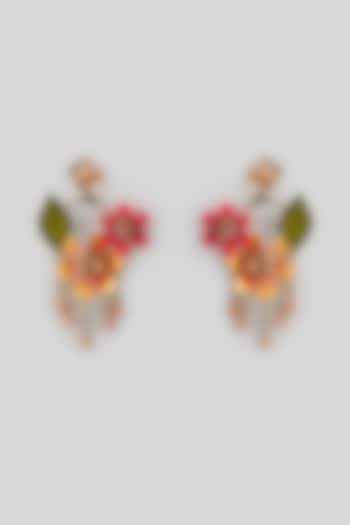 Gold Finish Enameled Handcrafted Floral Earrings by THE BEAUTIFUL SECRET at Pernia's Pop Up Shop