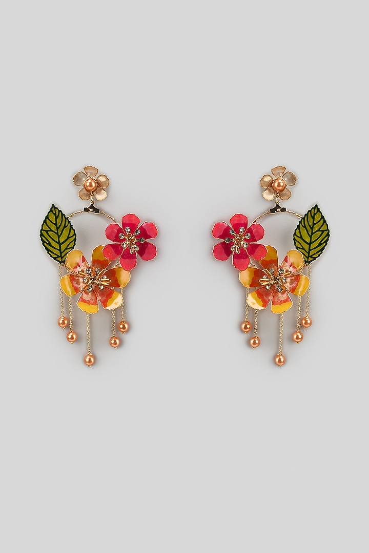 Gold Finish Enameled Handcrafted Floral Earrings by THE BEAUTIFUL SECRET at Pernia's Pop Up Shop