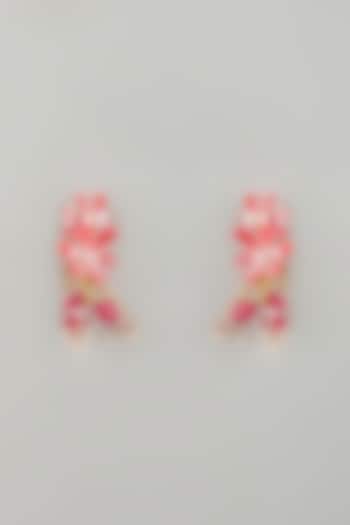 Gold Finish Pink Enameled Floral Dangler Earrings by THE BEAUTIFUL SECRET at Pernia's Pop Up Shop