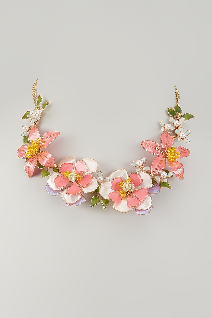 Gold Finish Multi-Colored Enameled Floral Choker Necklace by THE BEAUTIFUL SECRET at Pernia's Pop Up Shop