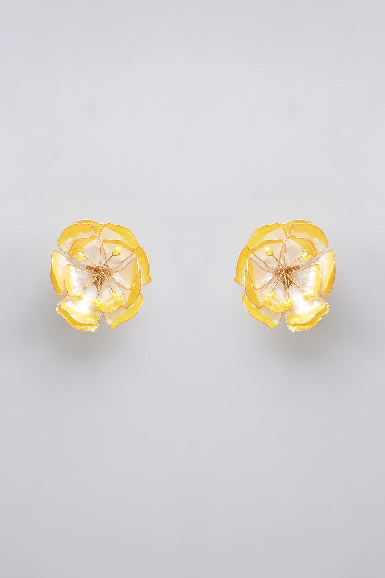 Gold Finish Yellow Enameled Floral Stud Earrings by THE BEAUTIFUL SECRET at Pernia's Pop Up Shop