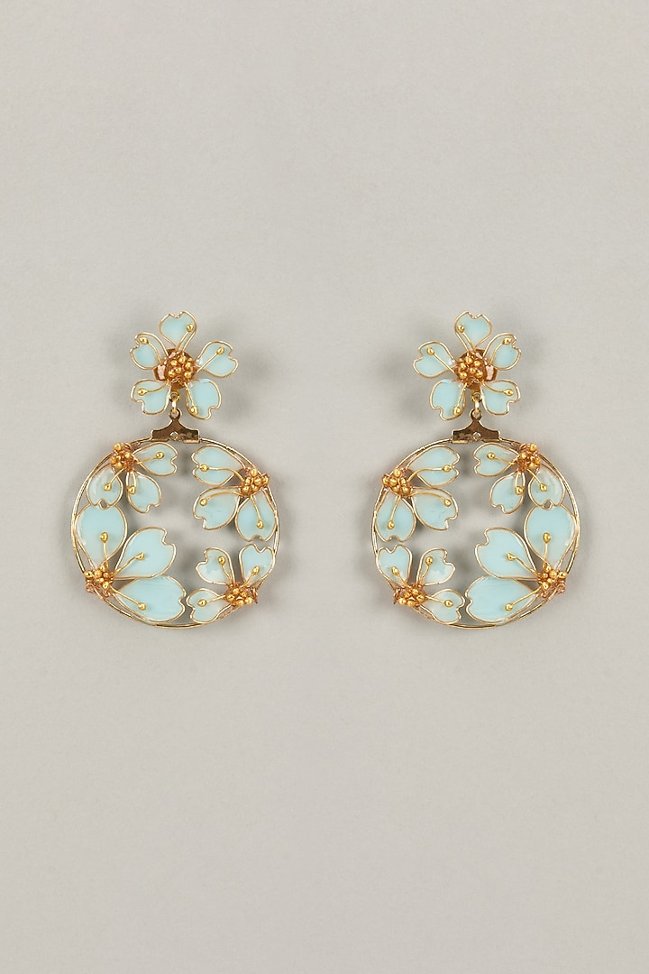 Multi-Colored Handcrafted Enameled Floral Dangler Earrings by THE BEAUTIFUL SECRET at Pernia's Pop Up Shop