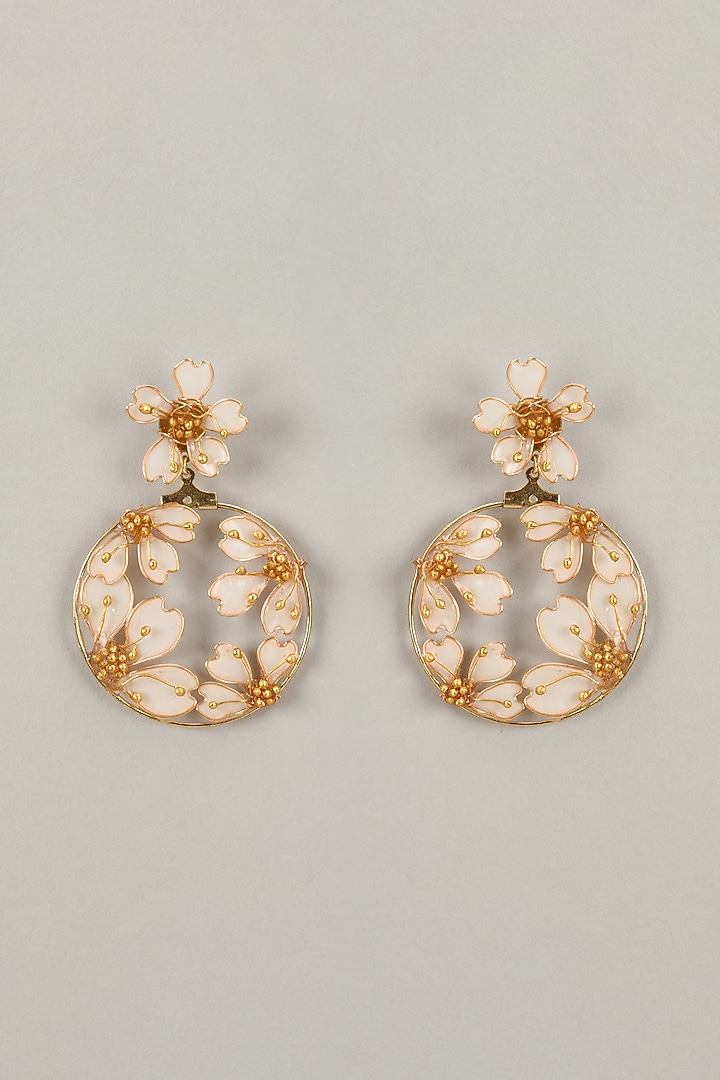 Multi-Colored Handcrafted Enameled Floral Dangler Earrings by THE BEAUTIFUL SECRET at Pernia's Pop Up Shop