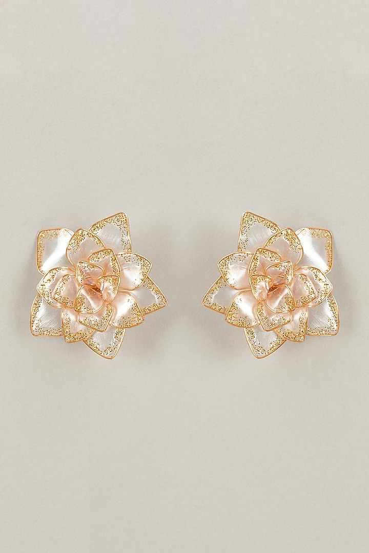 Gold Finish White Enameled Handcrafted Floral Stud Earrings
 by THE BEAUTIFUL SECRET at Pernia's Pop Up Shop