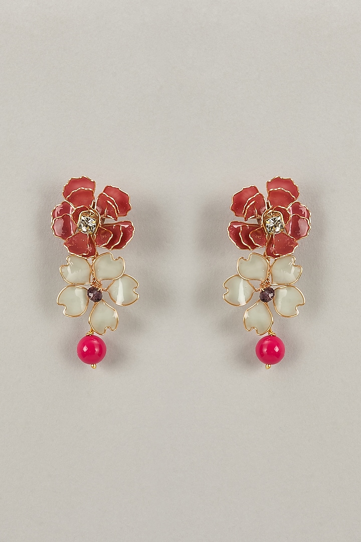 Multi-Colored Handcrafted Enameled Floral Dangler Earrings by THE BEAUTIFUL SECRET at Pernia's Pop Up Shop