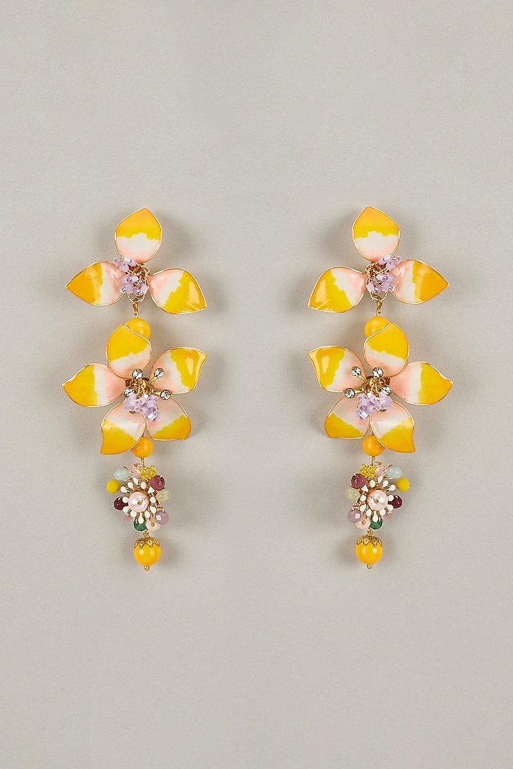 Multi-Colored Handcrafted Enameled Floral Dangler Earrings by THE BEAUTIFUL SECRET at Pernia's Pop Up Shop