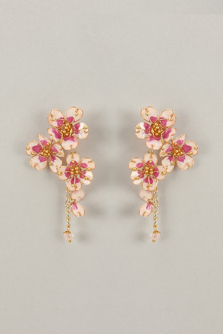 Multi-Colored Handcrafted Enameled Floral Dangler Earrings by THE BEAUTIFUL SECRET at Pernia's Pop Up Shop