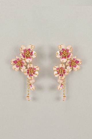 Multi-Colored Handcrafted Enameled Floral Dangler Earrings by THE BEAUTIFUL SECRET