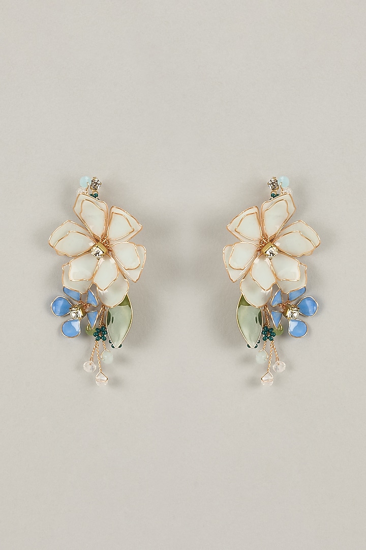 Multi-Colored Handcrafted Enameled Floral Dangler Earrings by THE BEAUTIFUL SECRET at Pernia's Pop Up Shop