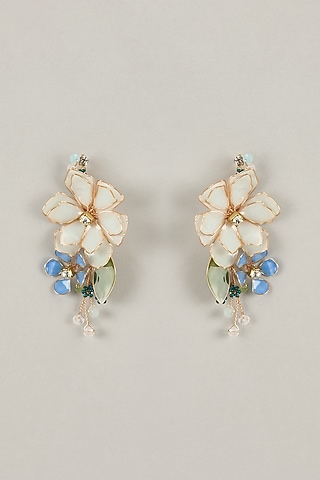Multi-Colored Handcrafted Enameled Floral Dangler Earrings by THE BEAUTIFUL SECRET